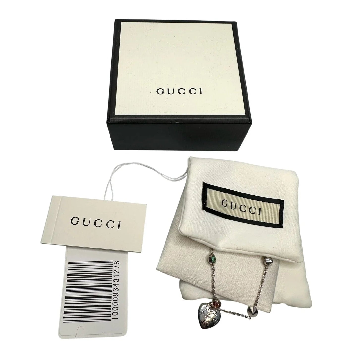 Gucci 'Blind for Love' Engraved Heart Bracelet w Rose Pink & Green Stones - Gucci - Bracelet - A+ Stuff