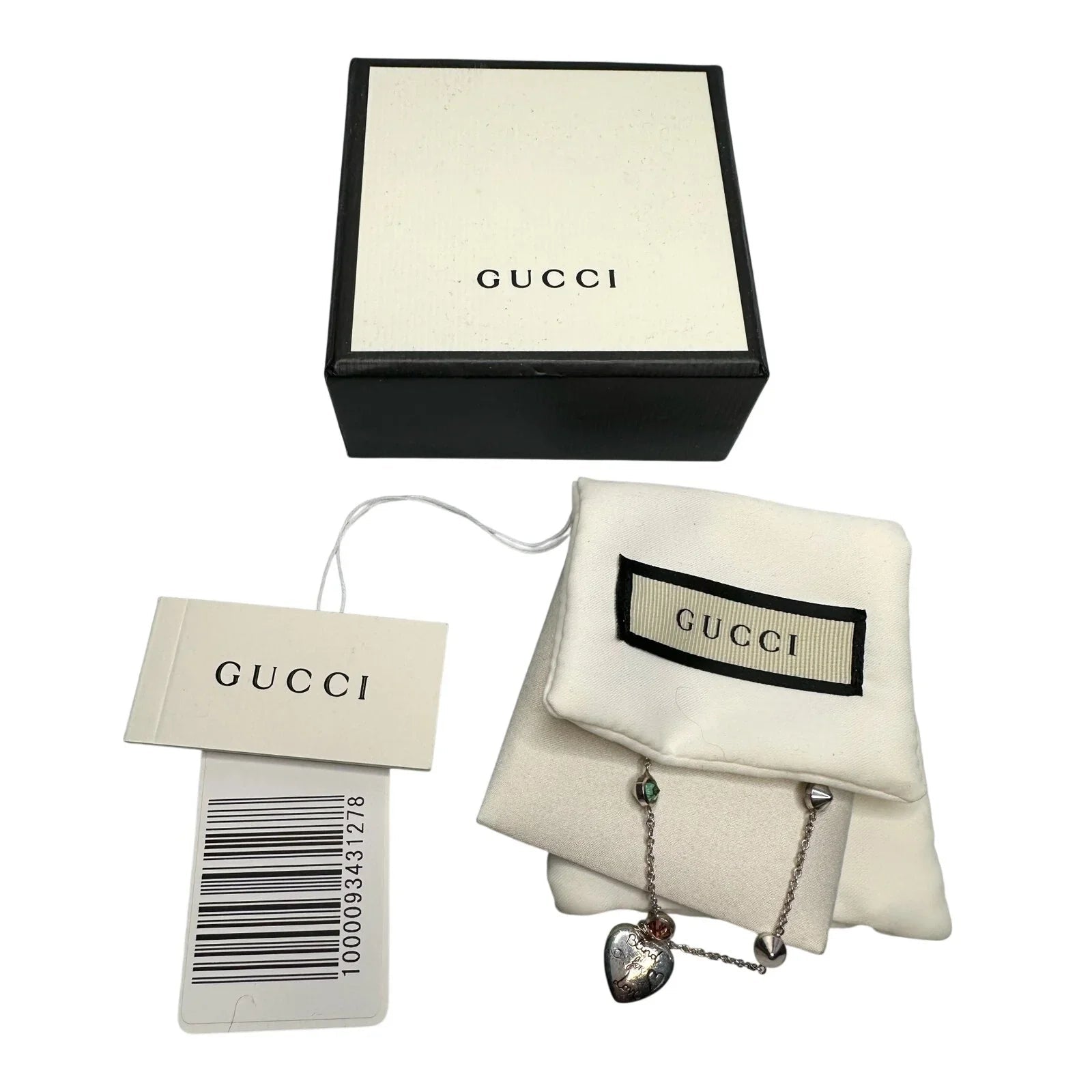 Gucci 'Blind for Love' Engraved Heart Bracelet w Rose Pink & Green Stones - Gucci - Bracelet - A+ Stuff