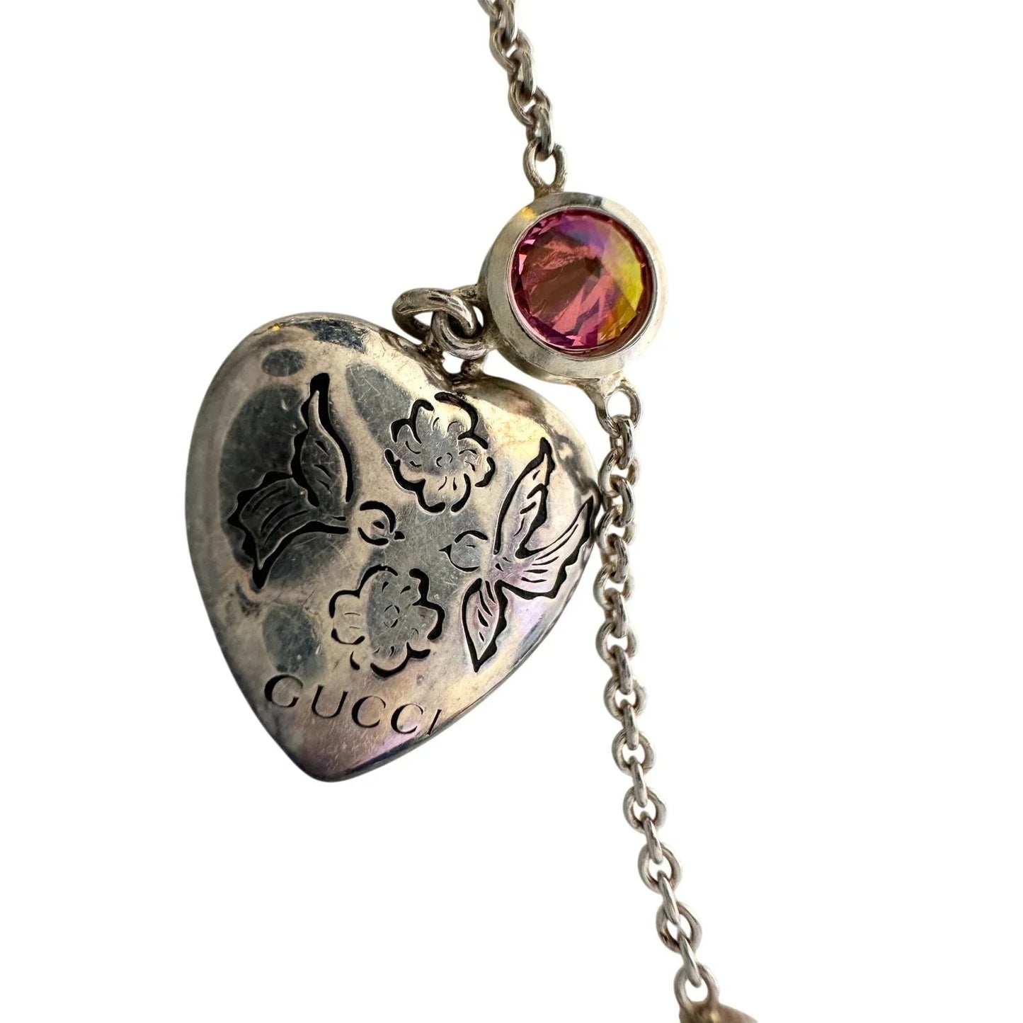 Gucci 'Blind for Love' Engraved Heart Bracelet w Rose Pink & Green Stones - Gucci - Bracelet - A+ Stuff