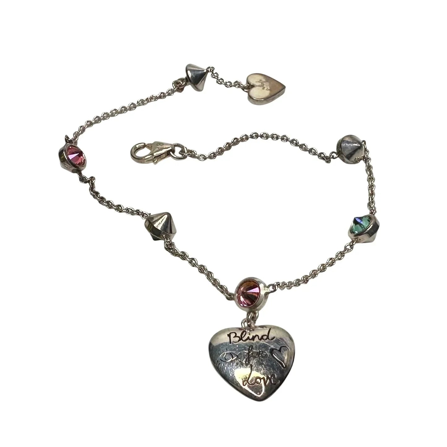 Gucci 'Blind for Love' Engraved Heart Bracelet w Rose Pink & Green Stones - Gucci - Bracelet - A+ Stuff