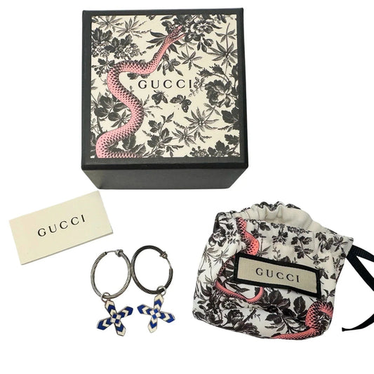 Gucci Enamel Cross Motif Hoop Earrings with Pouch, Box & Booklet - Gucci - Earrings - A+ Stuff
