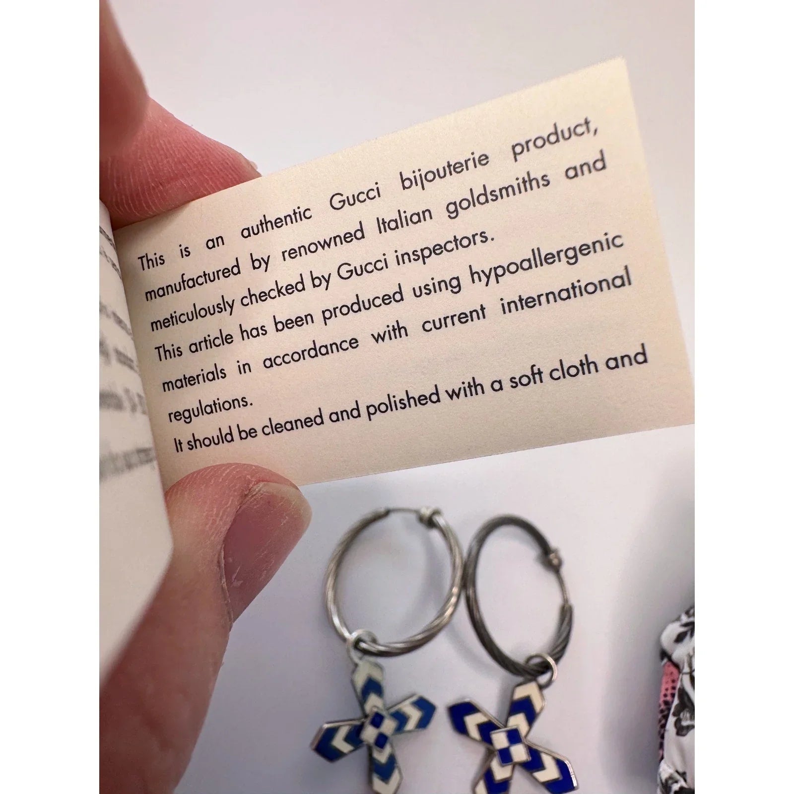 Gucci Enamel Cross Motif Hoop Earrings with Pouch, Box & Booklet - Gucci - Earrings - A+ Stuff