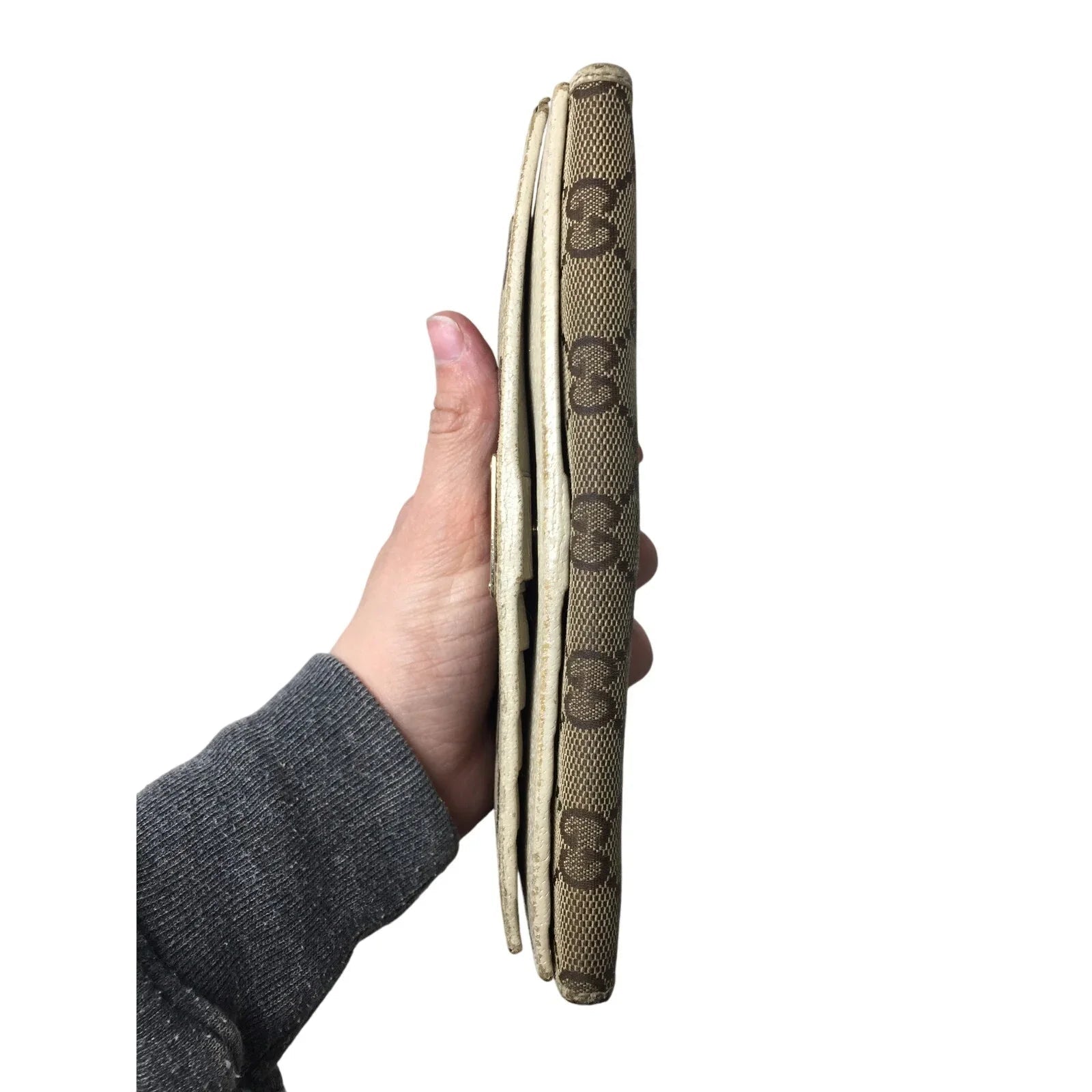 Gucci GG Canvas Beige and White Leather Double Layer Long Wallet - Gucci - Wallet - A+ Stuff