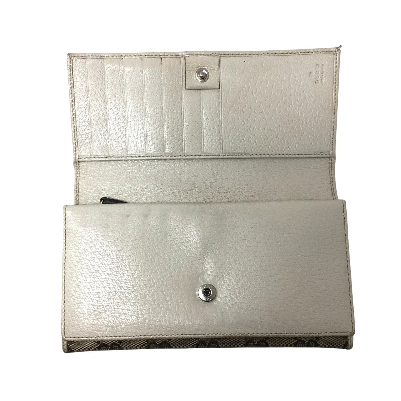 Gucci GG Canvas Beige and White Leather Double Layer Long Wallet - Gucci - Wallet - A+ Stuff