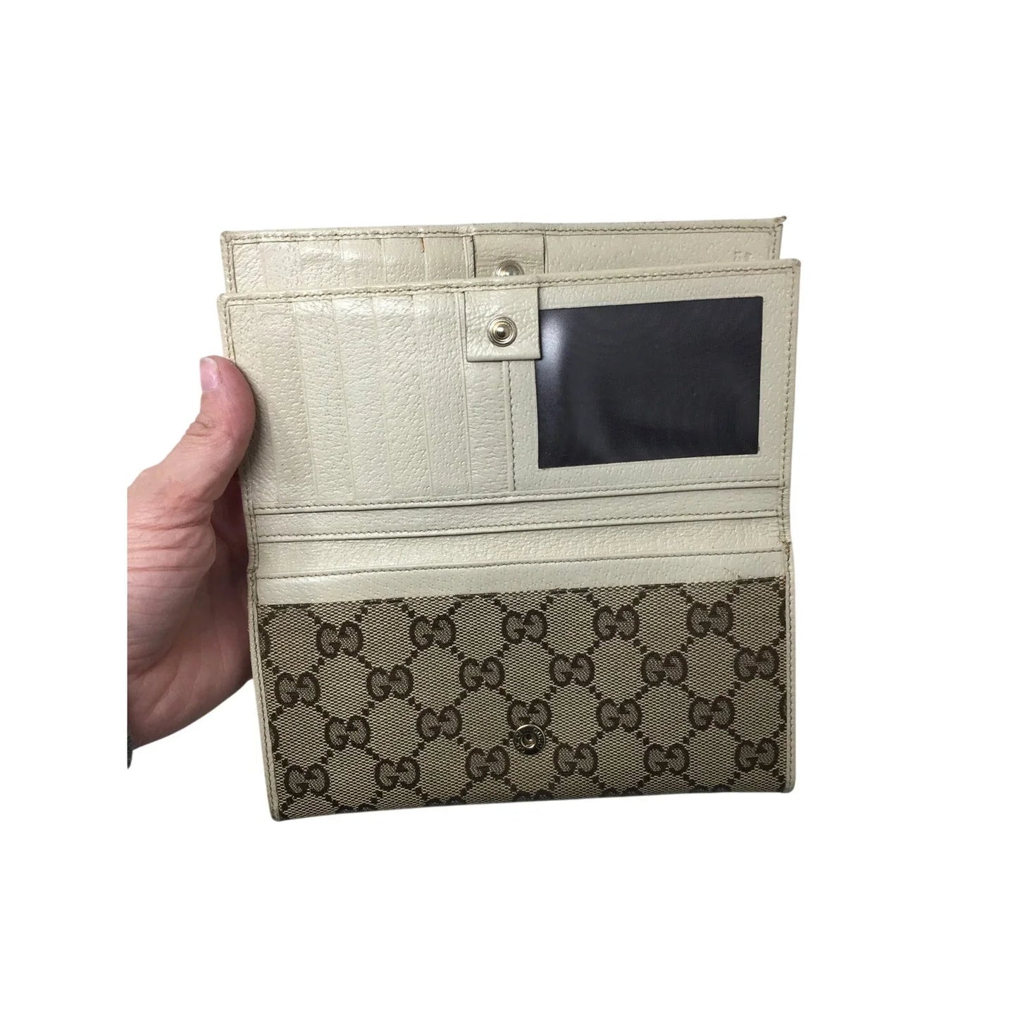 Gucci GG Canvas Beige and White Leather Double Layer Long Wallet - Gucci - Wallet - A+ Stuff