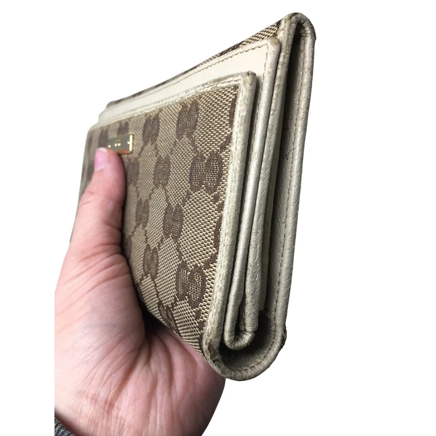 Gucci GG Canvas Beige and White Leather Double Layer Long Wallet - Gucci - Wallet - A+ Stuff