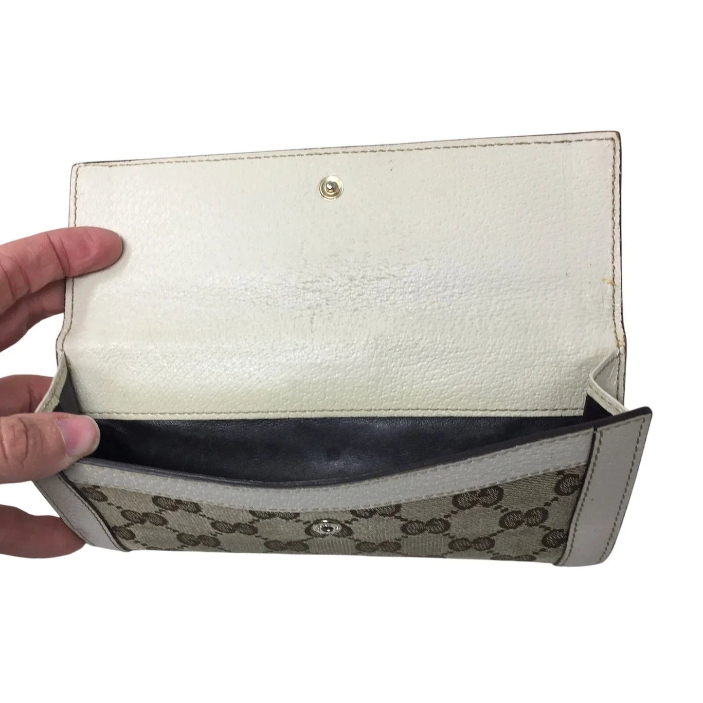 Gucci GG Canvas Beige with White Leather Continental Wallet - Gucci - Wallet - A+ Stuff