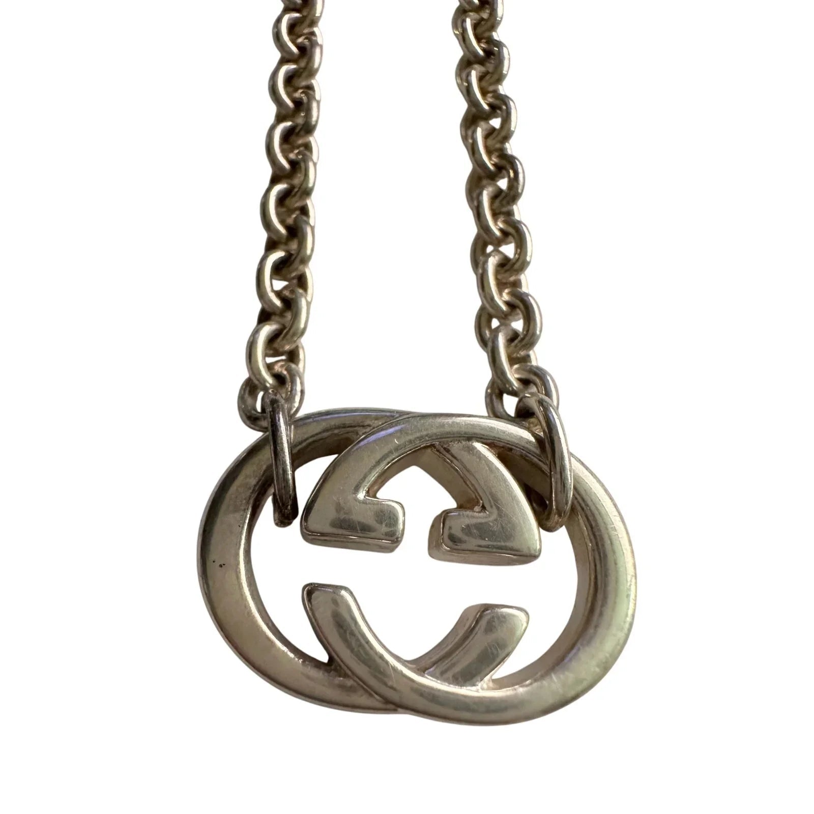 GUCCI Interlocking GG Logo Necklace (16") Sterling Silver - Gucci - Necklace - A+ Stuff