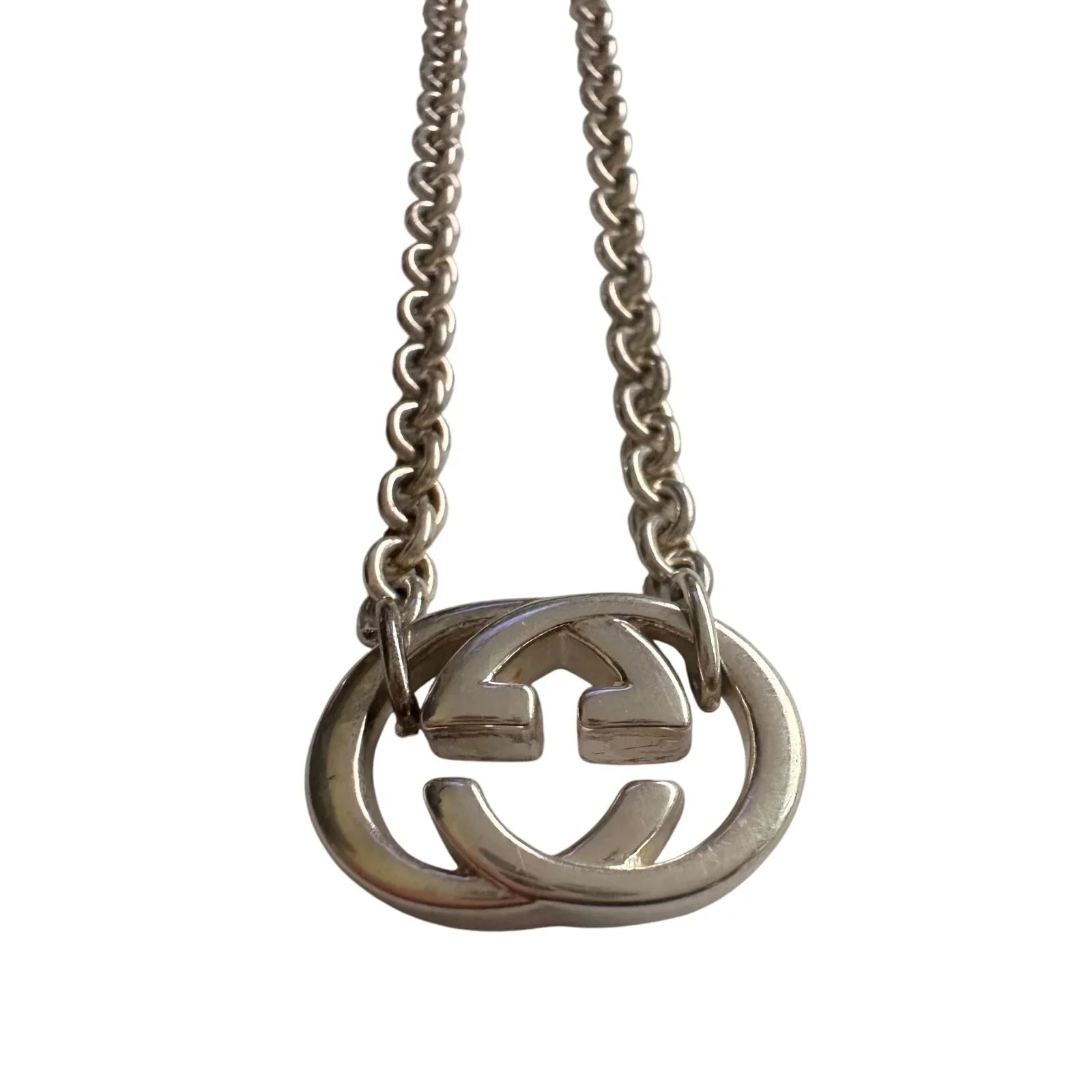 GUCCI Interlocking GG Logo Necklace (16") Sterling Silver - Gucci - Necklace - A+ Stuff