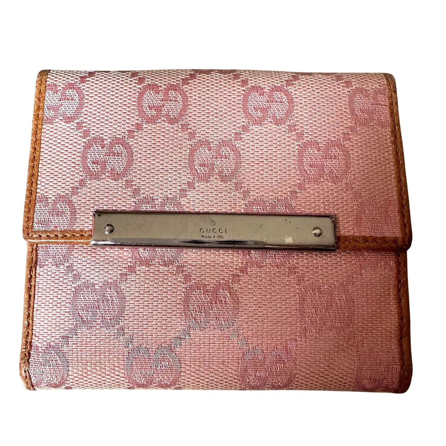 Gucci Pink GG Canvas & Leather Short Bifold Wallet w Coin Purse - Gucci - A+ Stuff