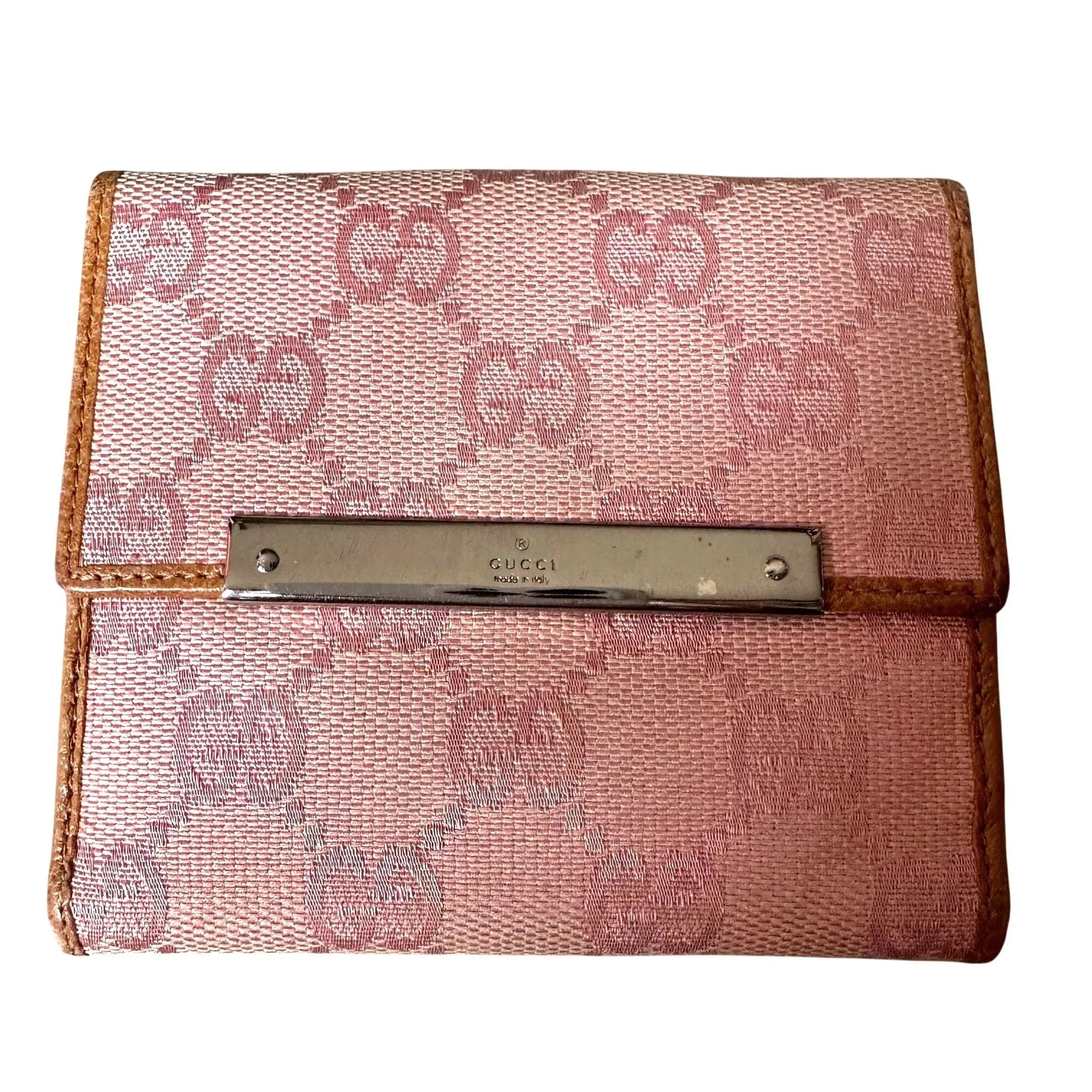 Gucci Pink GG Canvas & Leather Short Bifold Wallet w Coin Purse - Gucci - A+ Stuff