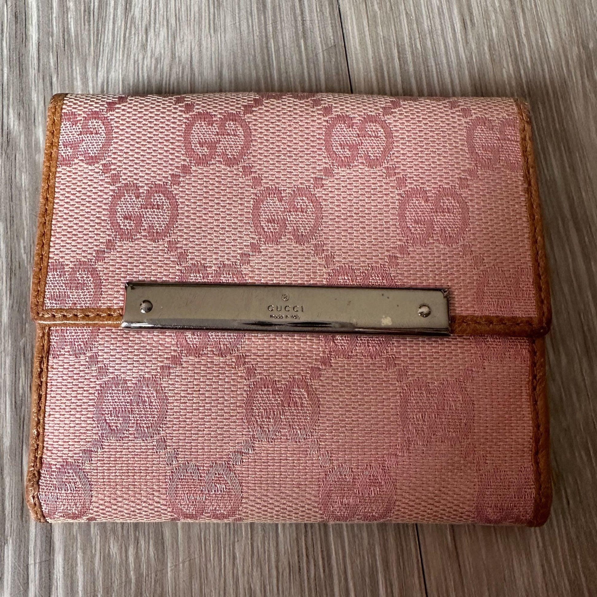 Gucci Pink GG Canvas & Leather Short Bifold Wallet w Coin Purse - Gucci - A+ Stuff