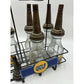 GULF Oil Glass Bottles with Metal Carrier (5 bottles, 6 lids) - GULF - Automobilia - A+ Stuff