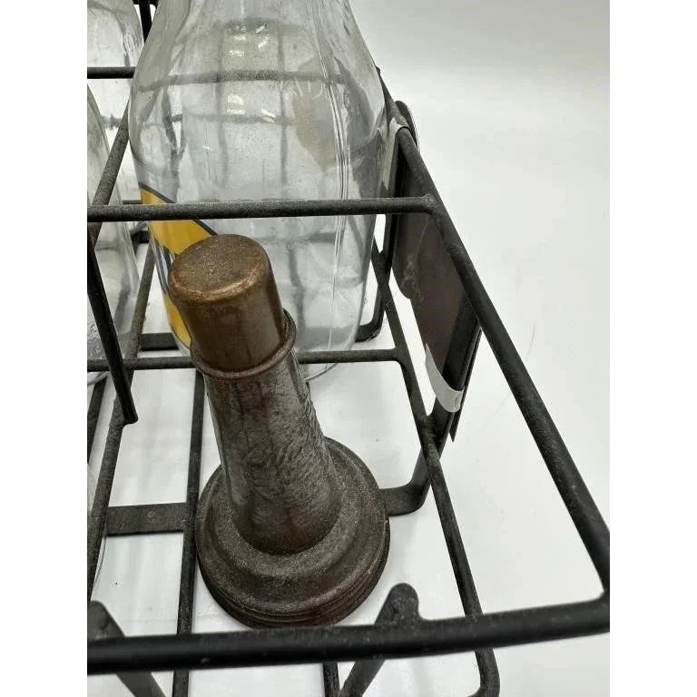 GULF Oil Glass Bottles with Metal Carrier (5 bottles, 6 lids) - GULF - Automobilia - A+ Stuff