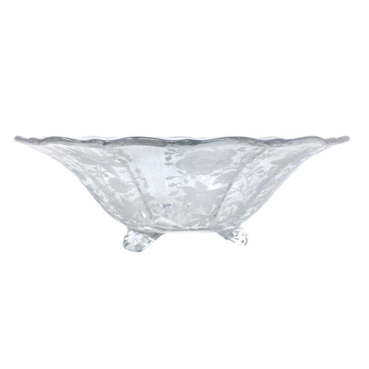 Vintage Cambridge Glass Wildflower Etched 10” 3-Footed Bowl Clear Elegant Art Deco Centerpiece Console Bowl Cambridge Glass Company  A+ Stuff Drinking, Dining & More