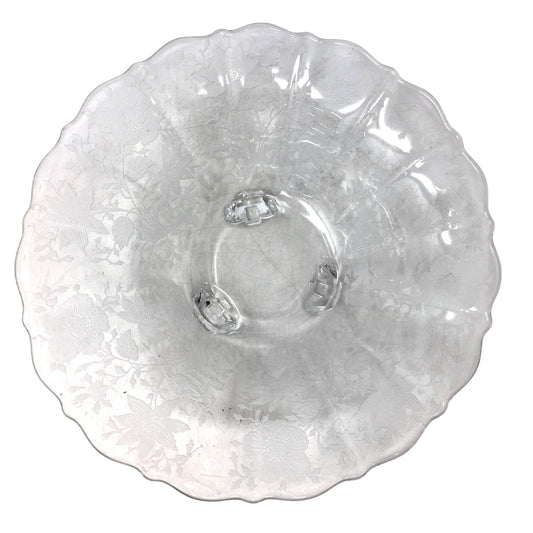 Vintage Cambridge Glass Wildflower Etched 10” 3-Footed Bowl Clear Elegant Art Deco Centerpiece Console Bowl Cambridge Glass Company  A+ Stuff Drinking, Dining & More