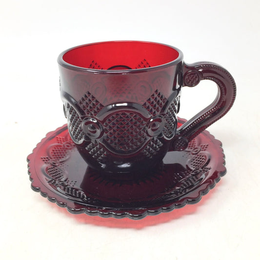 Vintage Avon 1876 Cape Cod Ruby Red Glass Cup and Saucer Set Avon  A+ Stuff Drinking, Dining & More