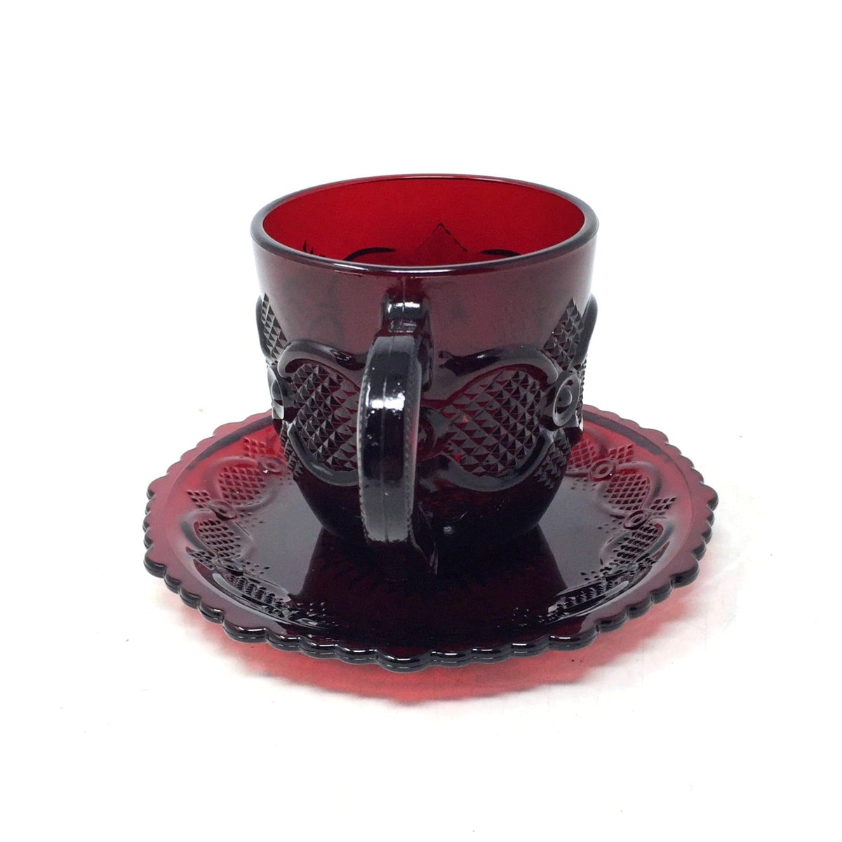 Vintage Avon 1876 Cape Cod Ruby Red Glass Cup and Saucer Set Avon  A+ Stuff Drinking, Dining & More