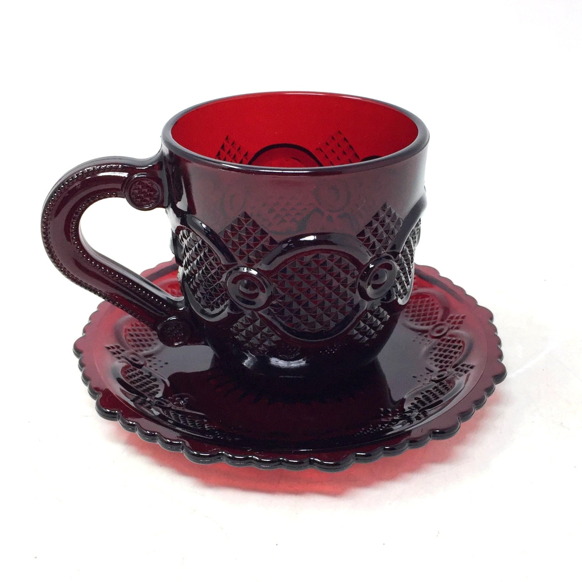 Vintage Avon 1876 Cape Cod Ruby Red Glass Cup and Saucer Set Avon  A+ Stuff Drinking, Dining & More