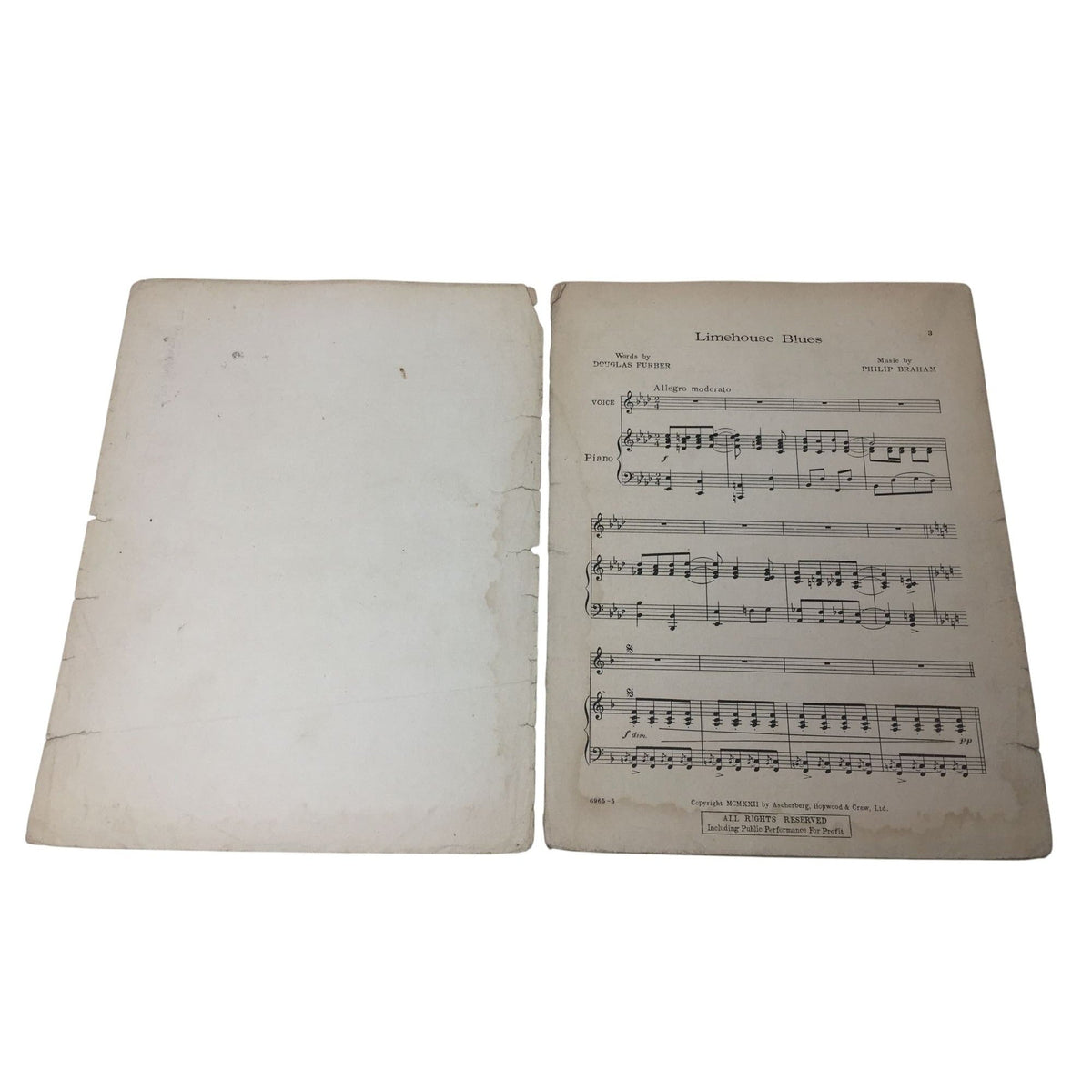 Vintage 1922 Sheet Music for the popular British song "Limehouse Blues" A+ Stuff  A+ Stuff Sheet Music