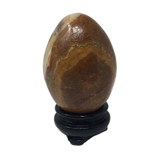 Vintage Brown Stone Egg with Black Wooden Stand