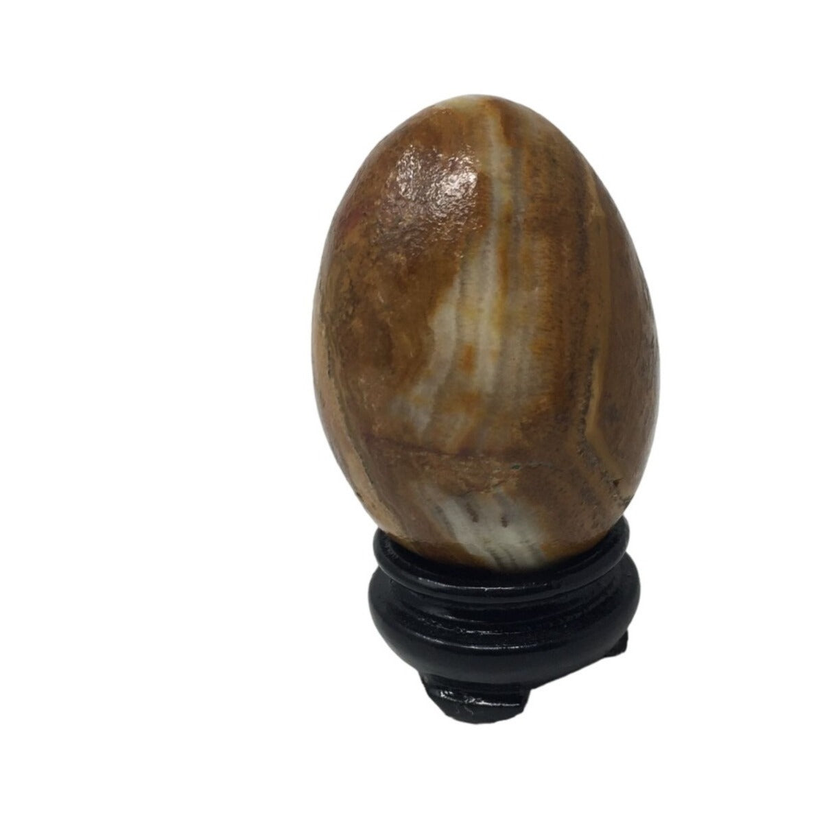 Vintage Brown Stone Egg with Black Wooden Stand