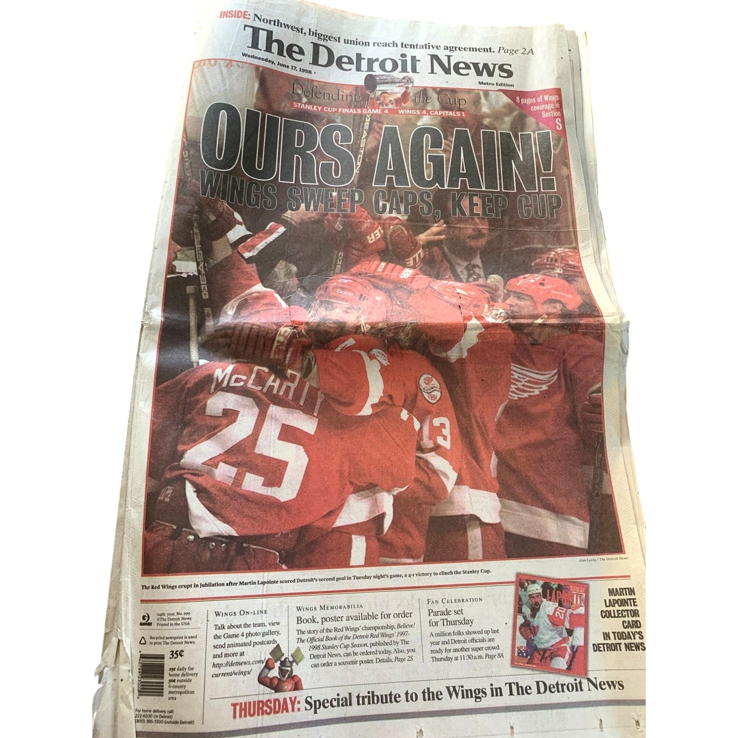 THE DETROIT NEWS  June 17, 1998 OURS AGAIN REDWINGS STANLEY CUP Champs