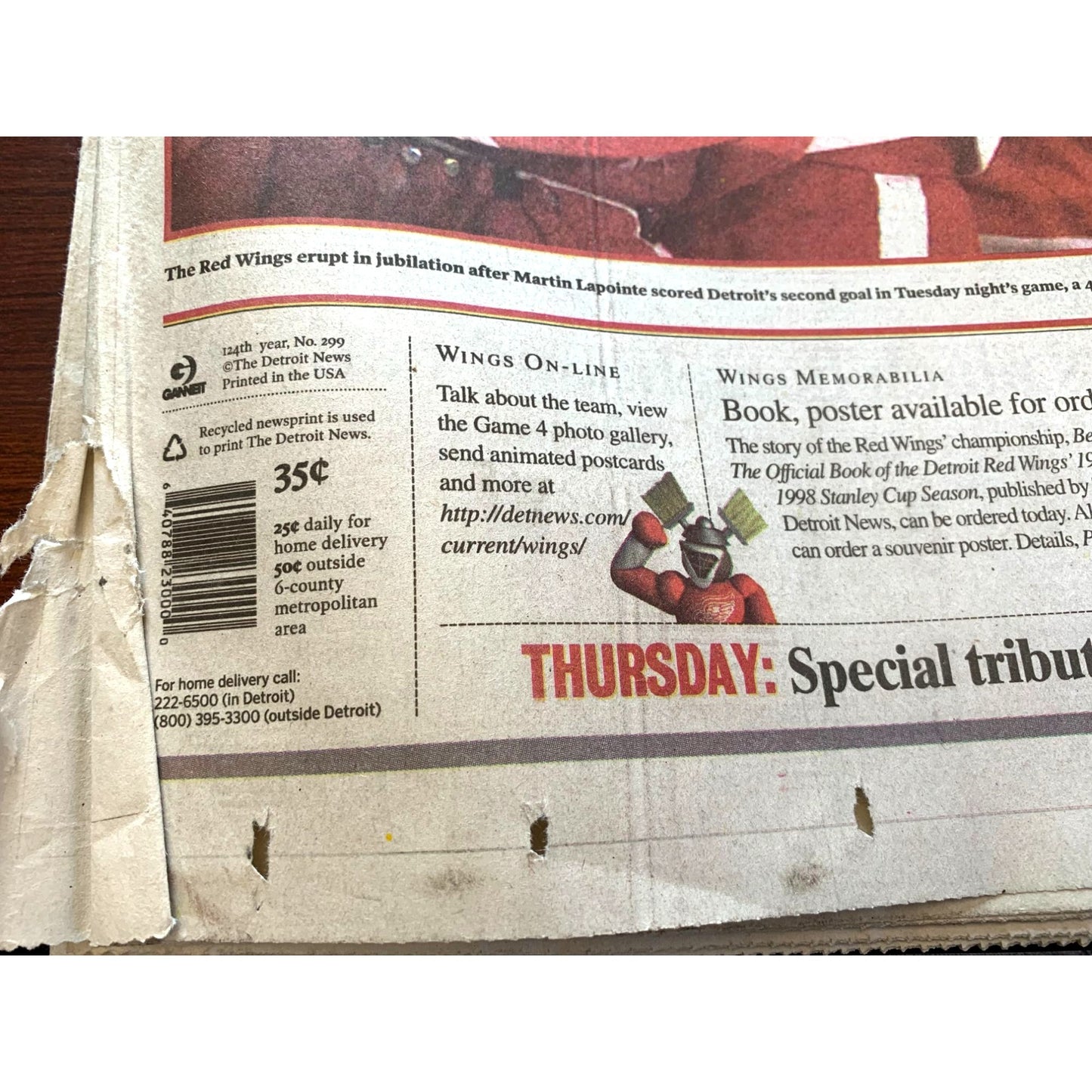 THE DETROIT NEWS  June 17, 1998 OURS AGAIN REDWINGS STANLEY CUP Champs