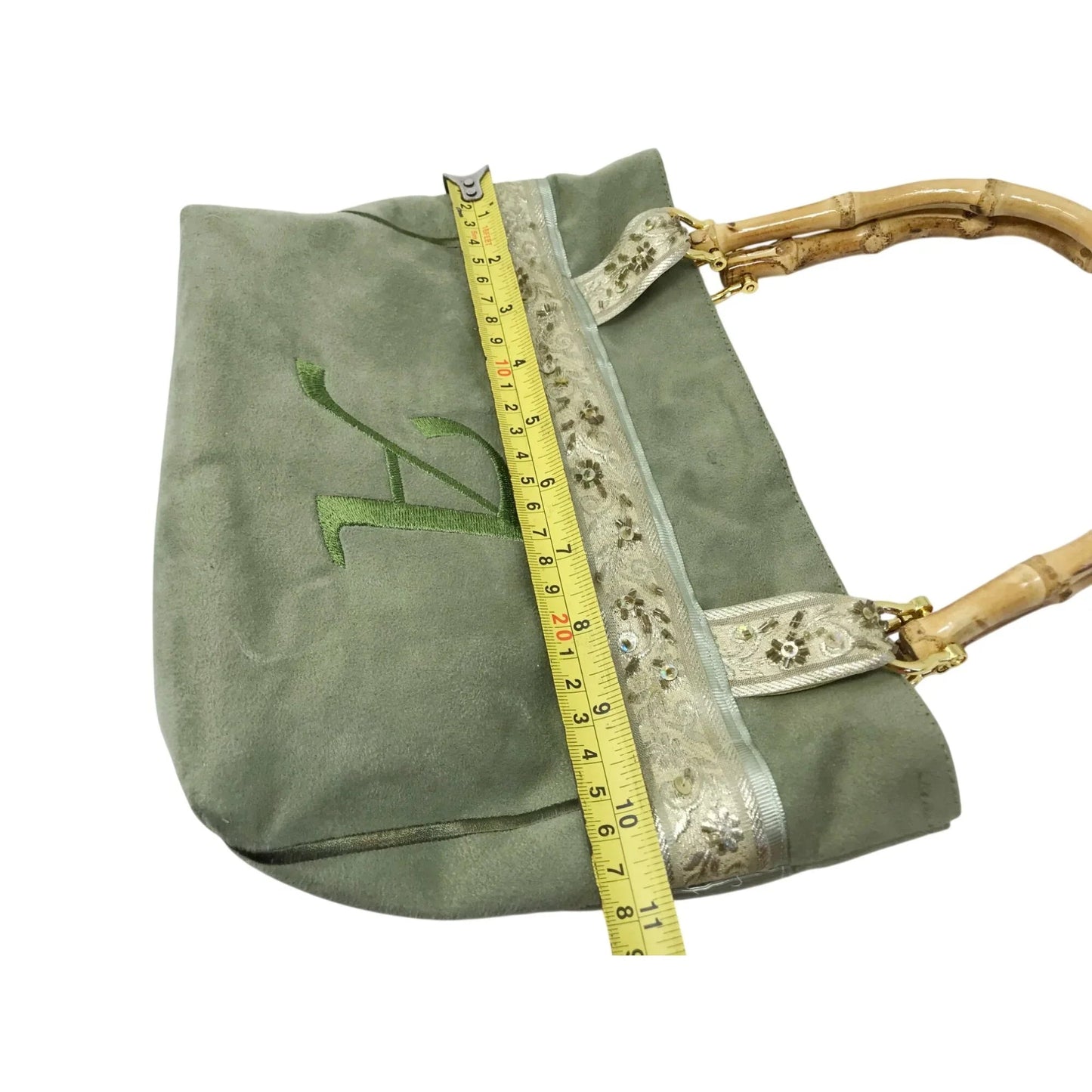 HandBag with monogrammed Uppercase A - Floral Motif with Bamboo Straps - Unbranded - A+ Stuff
