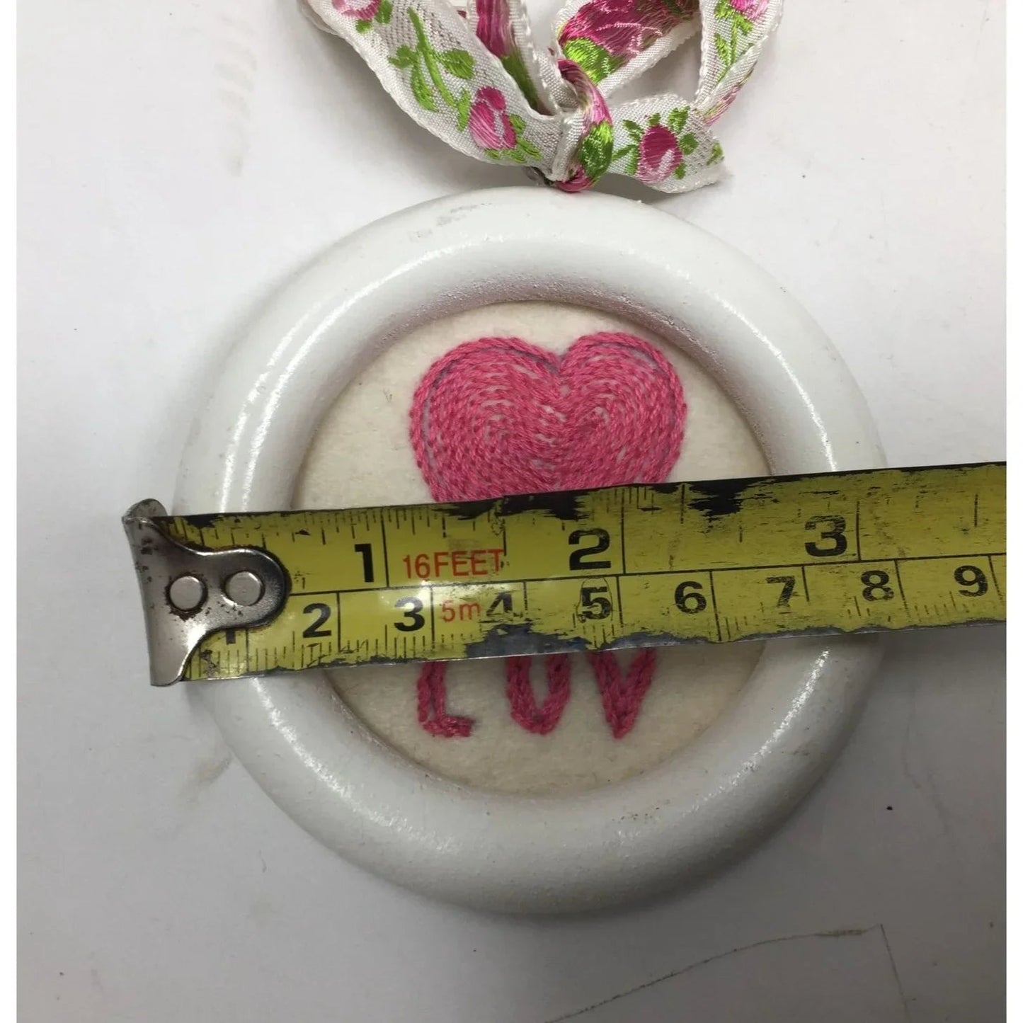 Handmade White and Pink ''LUV'' Ornament/Decoration with Floral Ribbon - A+ Stuff - Holiday Ornaments - A+ Stuff