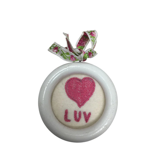 Handmade White and Pink ''LUV'' Ornament/Decoration with Floral Ribbon - A+ Stuff - Holiday Ornaments - A+ Stuff