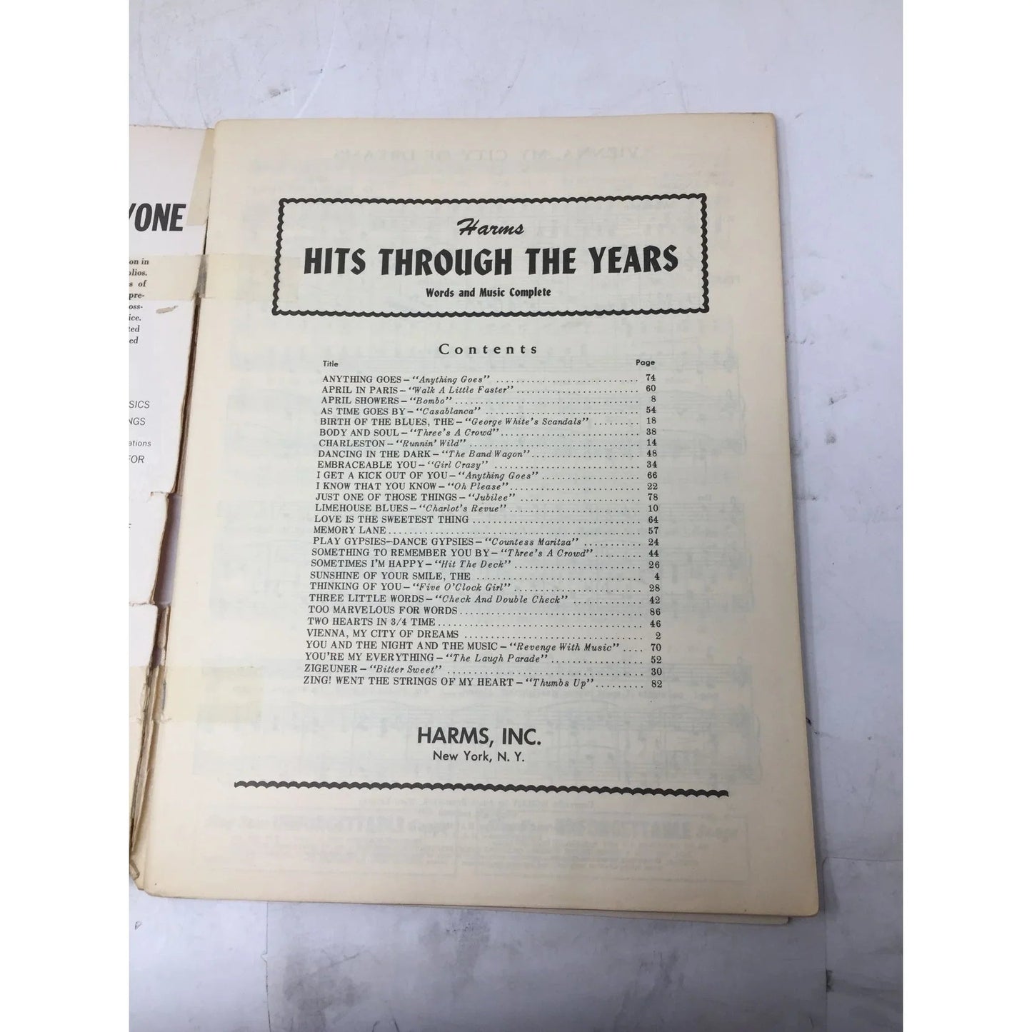 Harms Hits Through The Years Vintage Sheet Music book - A+ Stuff - SHEET MUSIC - A+ Stuff
