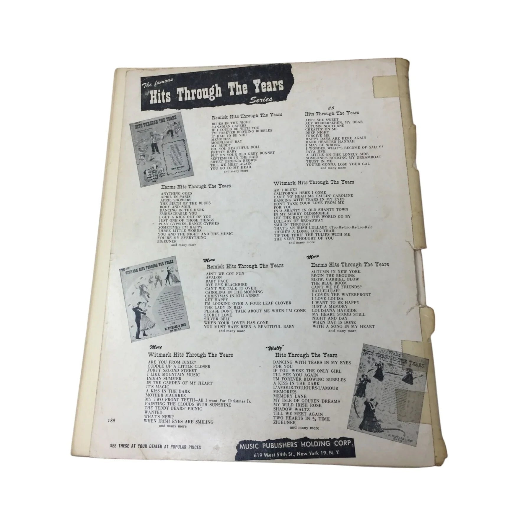 Harms Hits Through The Years Vintage Sheet Music book - A+ Stuff - SHEET MUSIC - A+ Stuff