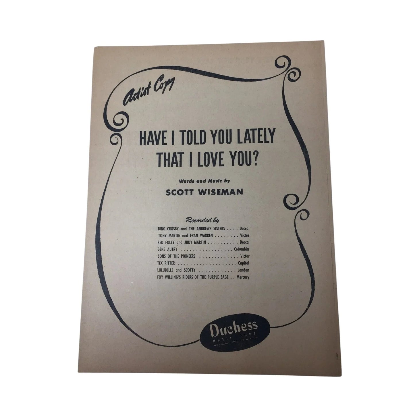 ''Have I Told You Lately That I Love You ?'' Vintage sheet music - A+ Stuff - sheet music - A+ Stuff