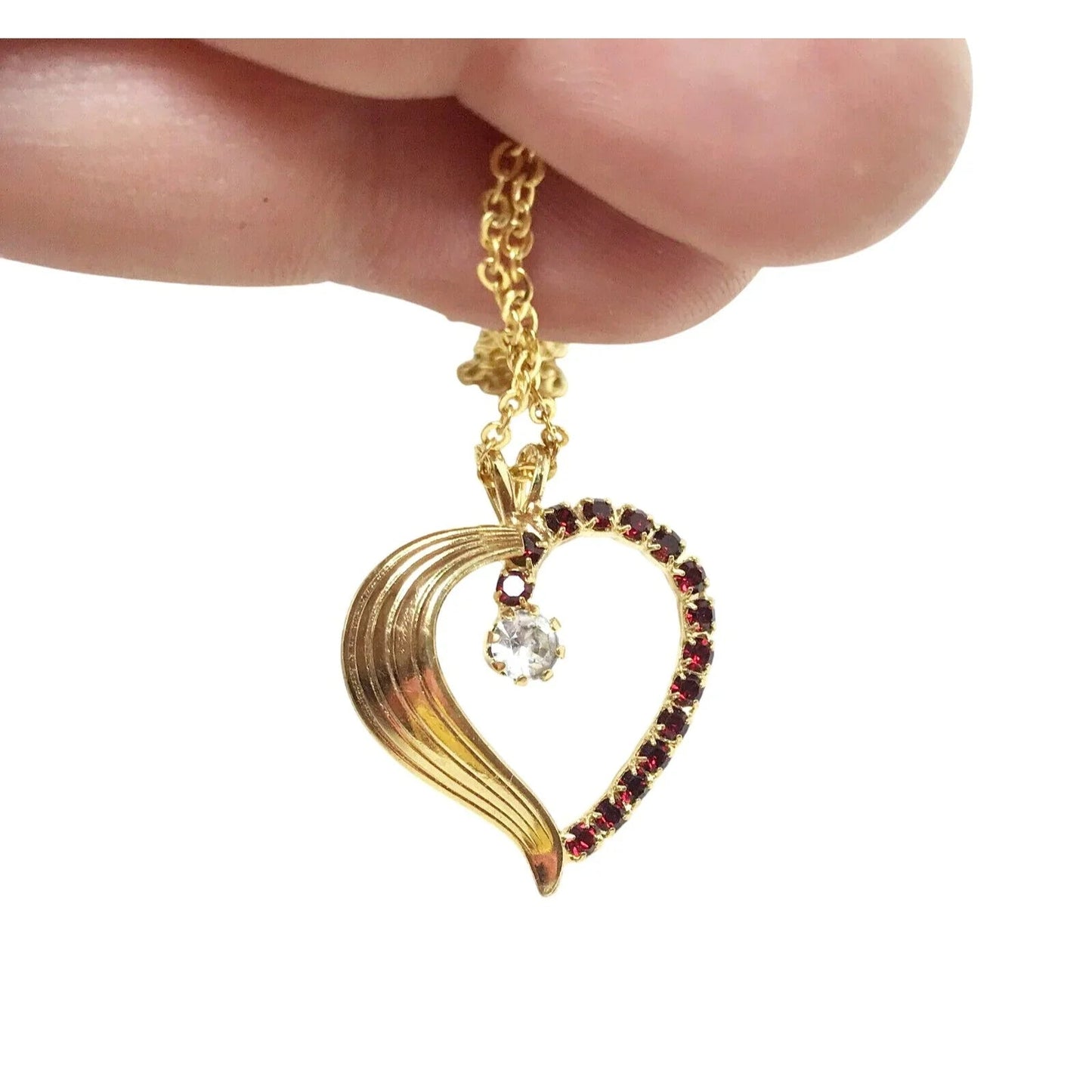 Heart Pendant on thin chain Gold Plate Heart Necklace with Red & White Stones - Unbranded - A+ Stuff