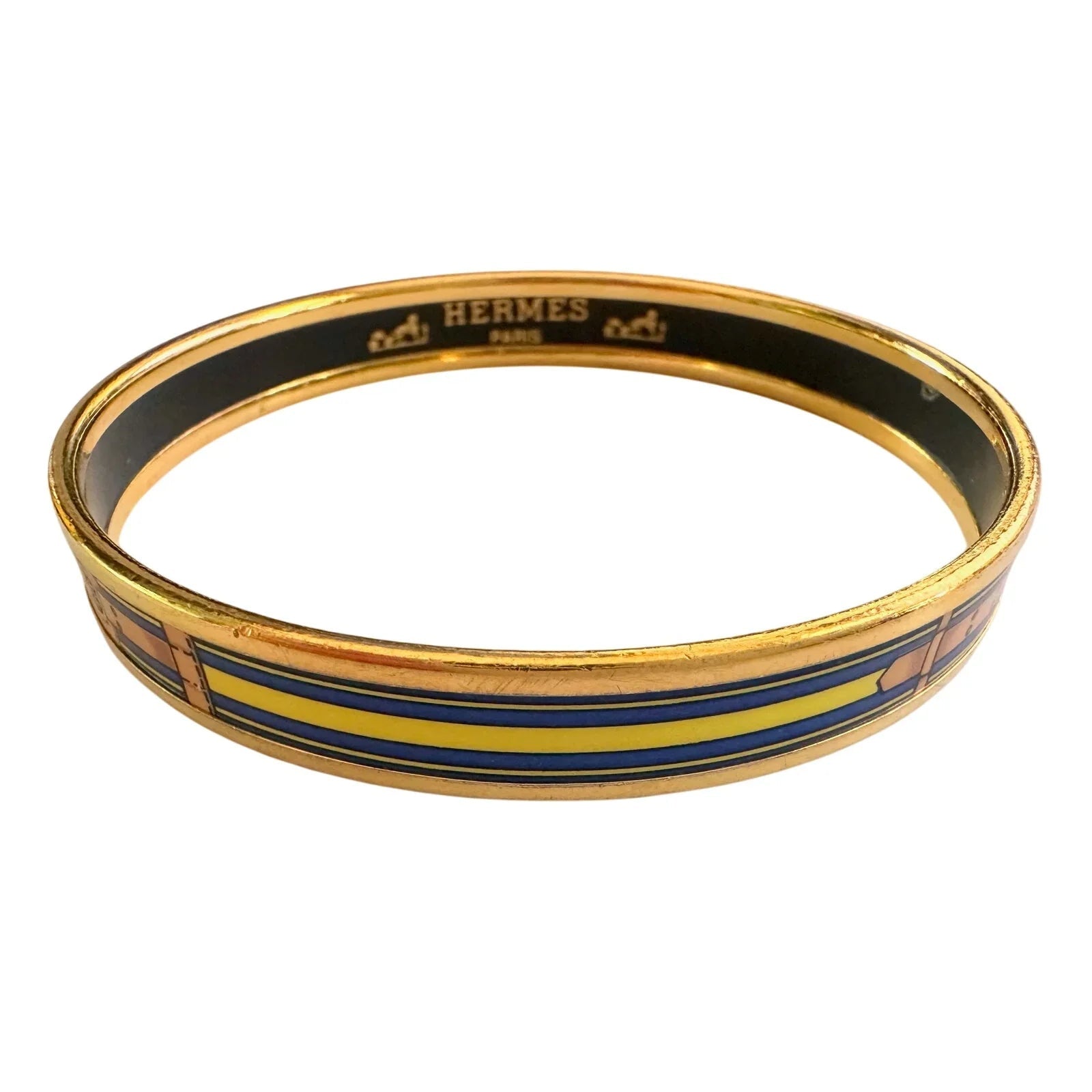 Hermès Belt Motif Enamel and Gold Plate Bangle Bracelet - Hermes - Bracelet - A+ Stuff