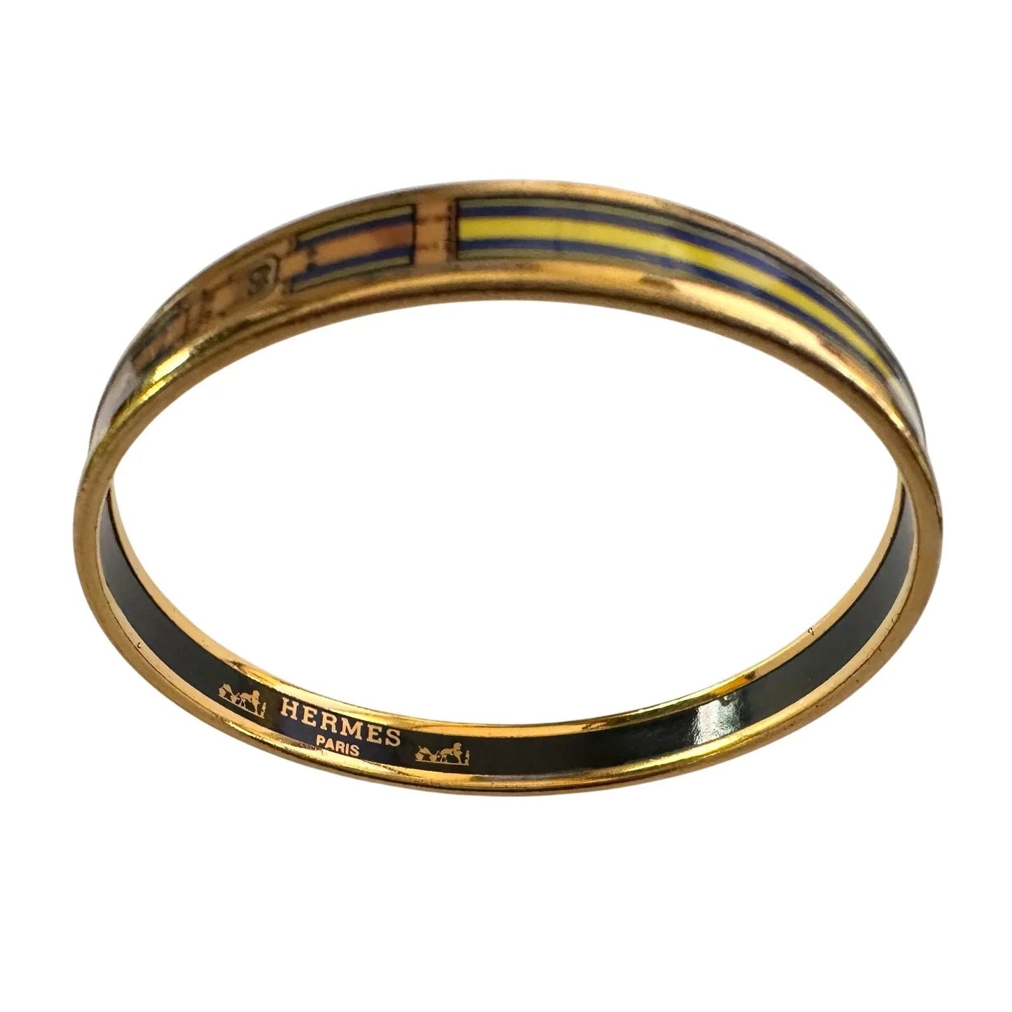 Hermès Belt Motif Enamel and Gold Plate Bangle Bracelet - Hermes - Bracelet - A+ Stuff