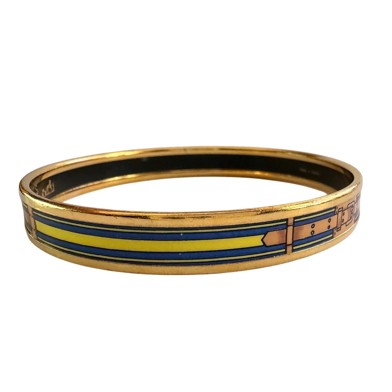 Hermès Belt Motif Enamel and Gold Plate Bangle Bracelet - Hermes - Bracelet - A+ Stuff