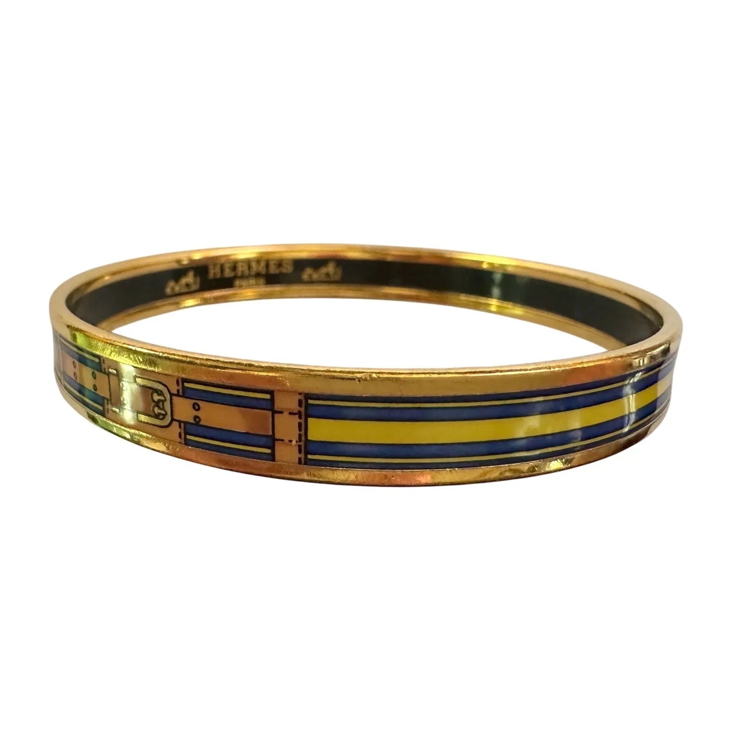 Hermès Belt Motif Enamel and Gold Plate Bangle Bracelet - Hermes - Bracelet - A+ Stuff