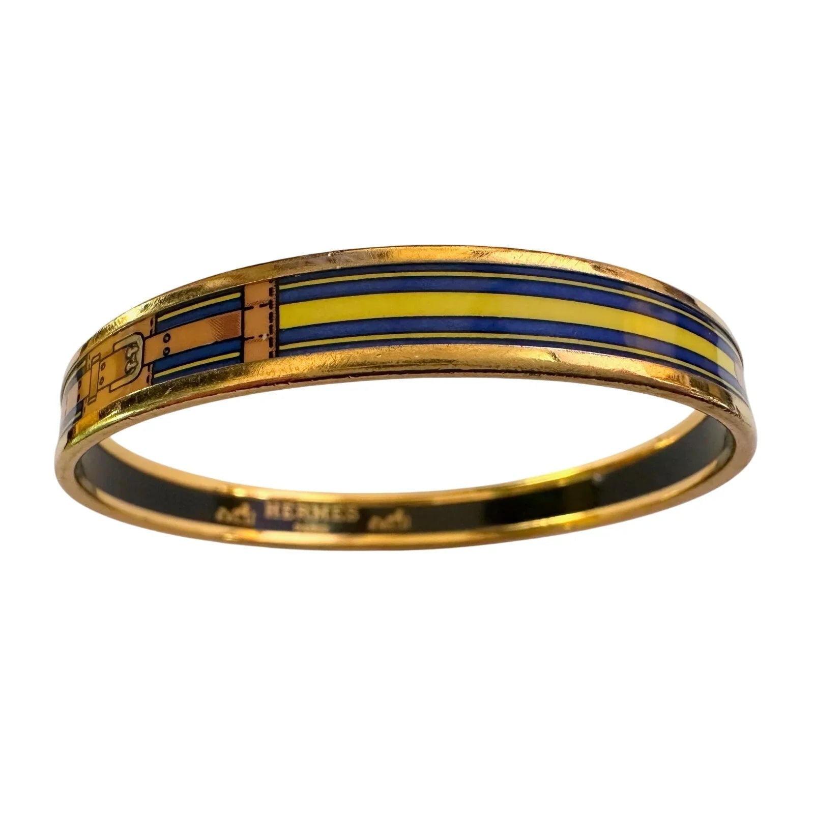 Hermès Belt Motif Enamel and Gold Plate Bangle Bracelet - Hermes - Bracelet - A+ Stuff