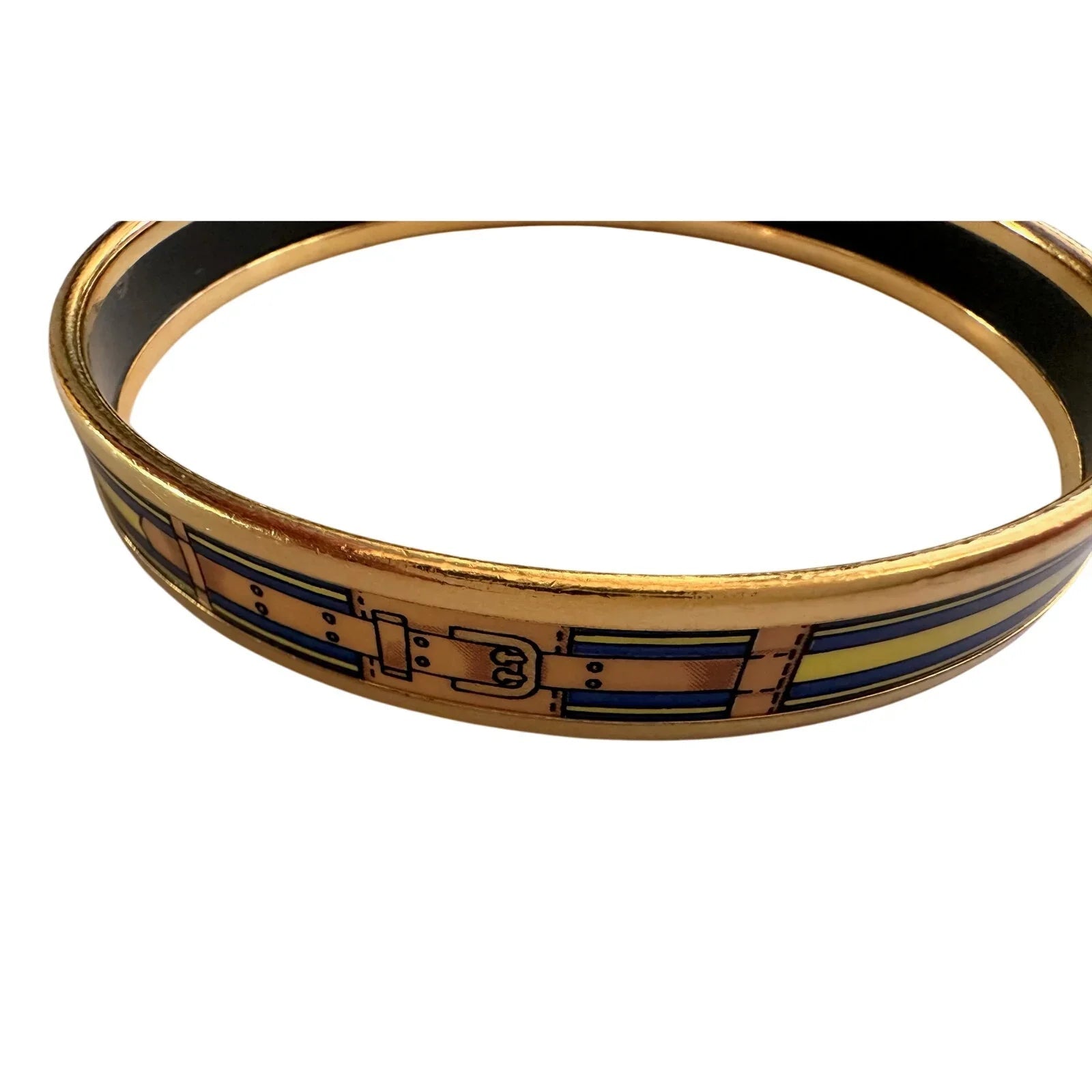 Hermès Belt Motif Enamel and Gold Plate Bangle Bracelet - Hermes - Bracelet - A+ Stuff