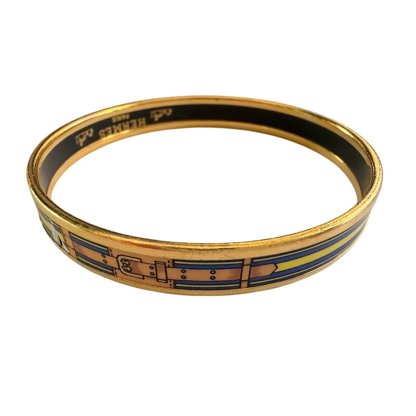 Hermès Belt Motif Enamel and Gold Plate Bangle Bracelet - Hermes - Bracelet - A+ Stuff