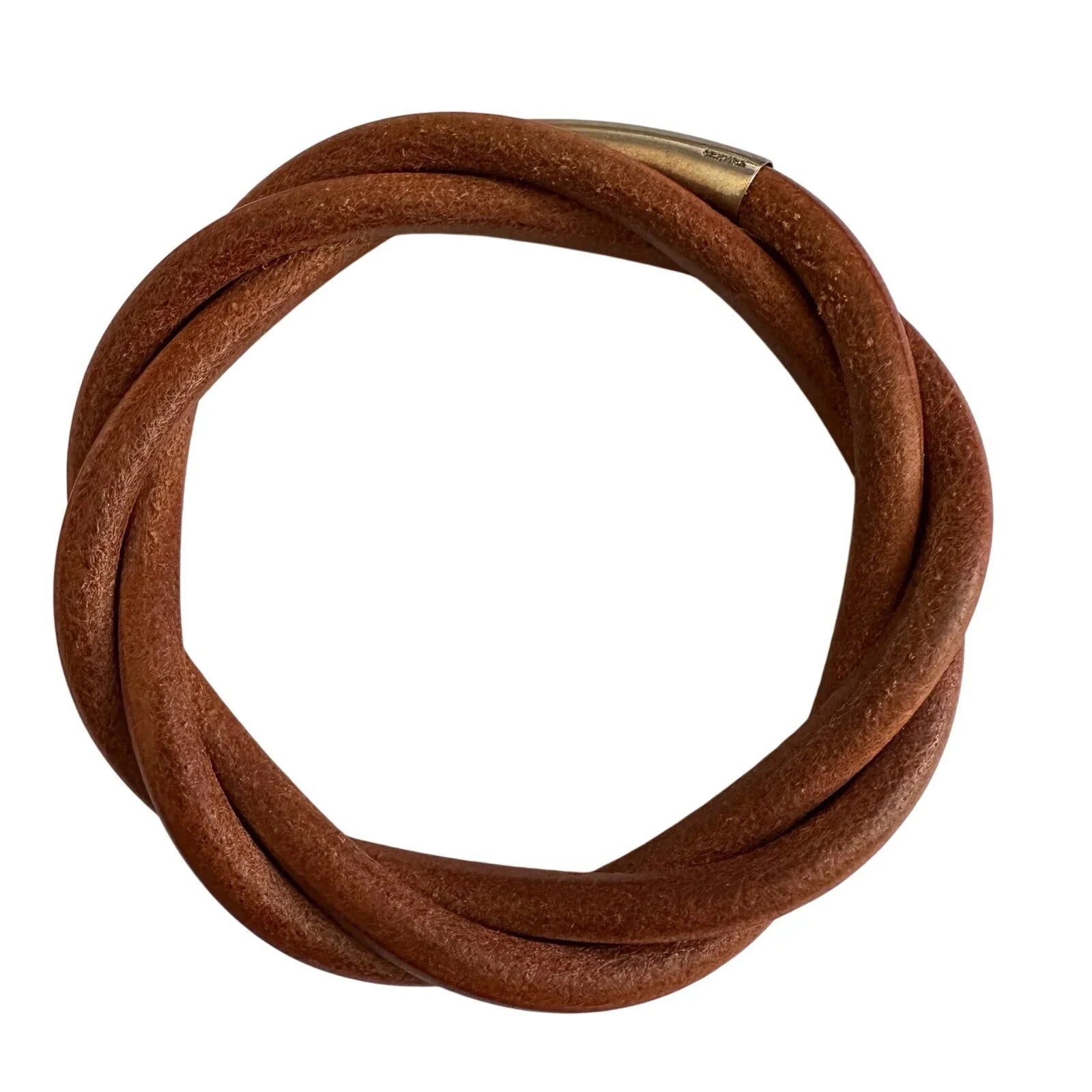 Hermes Brown Leather Tornado Bracelet - Hermès - Bracelet - A+ Stuff
