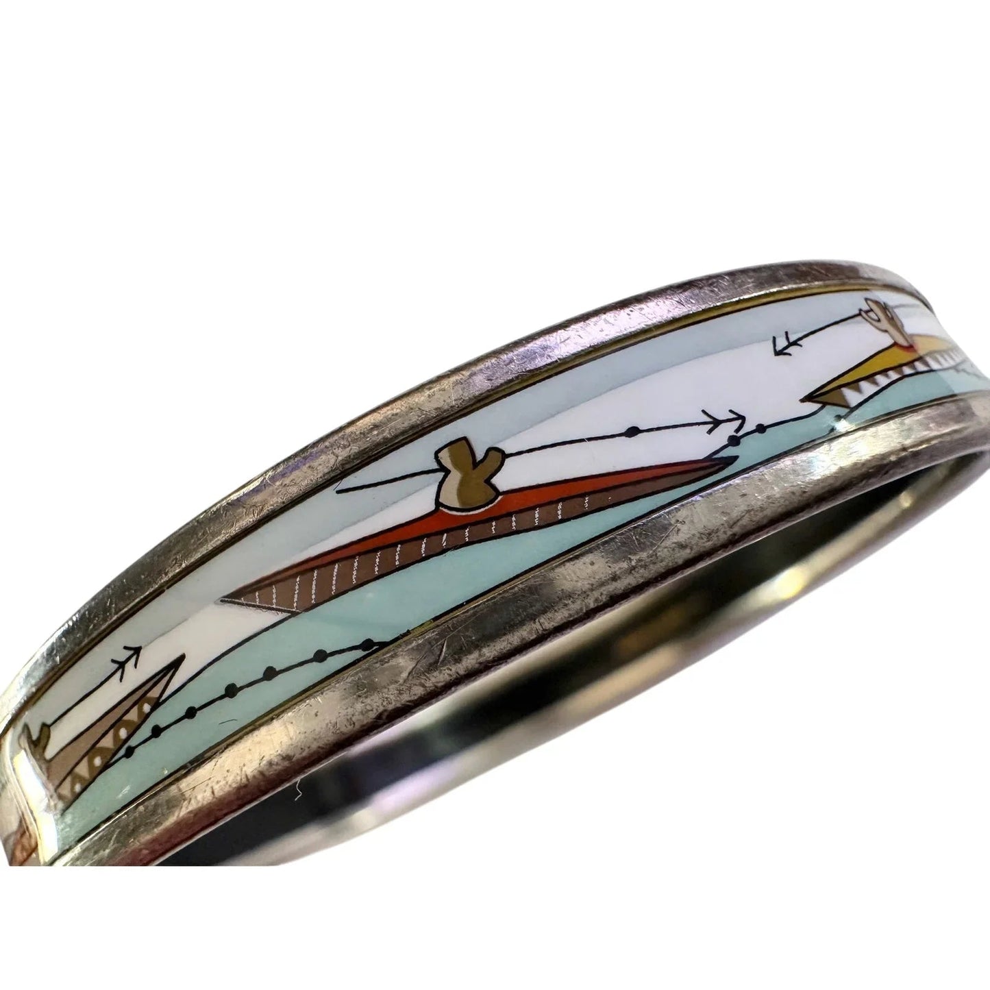 HERMES Enamel Printed Narrow Canoe Pattern Bracelet - Hermès - Bracelet - A+ Stuff