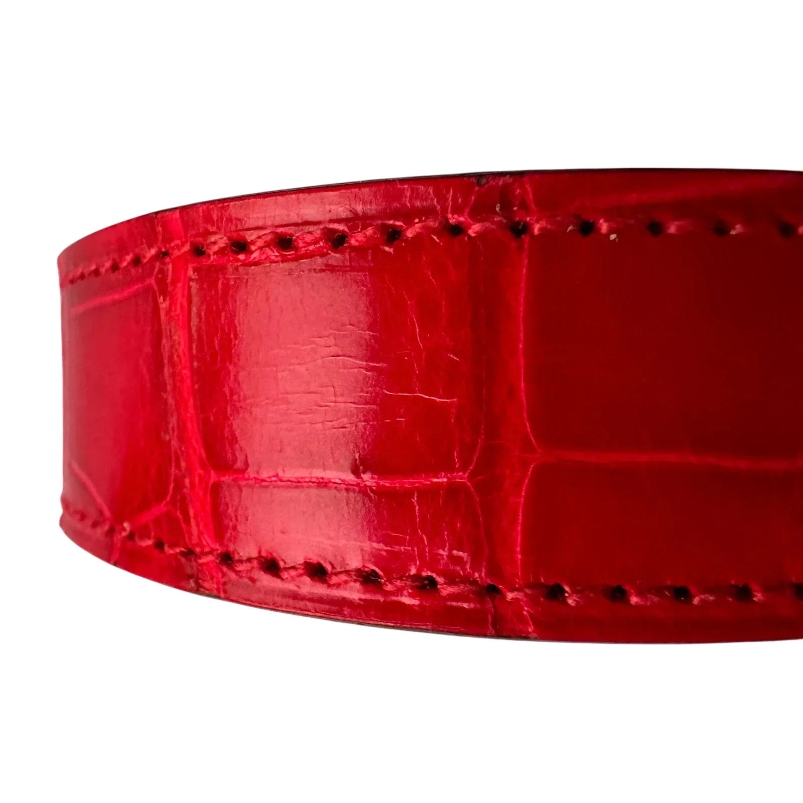 Hermes Red Croc Embossed Leather Bangle Bracelet - Hermès - Bracelet - A+ Stuff
