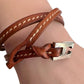 Hermes Tillet Leather Double Wrap Bracelet (Brown w White Stitching) - Hermès - Bracelet - A+ Stuff