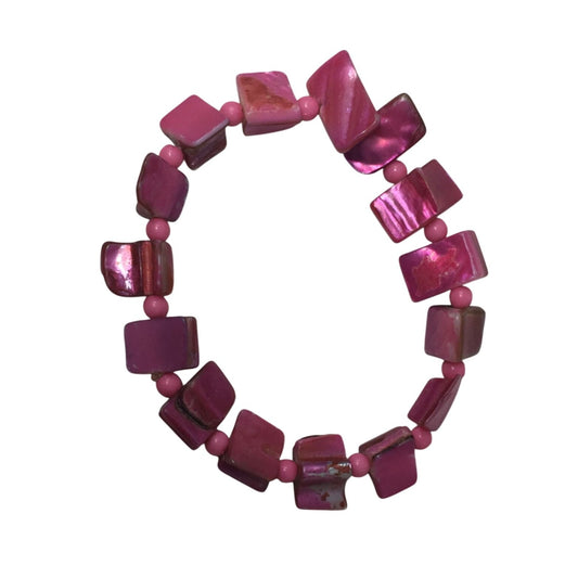 Women's Vibrant Pink Beaded Shell Stretchy Bracelet