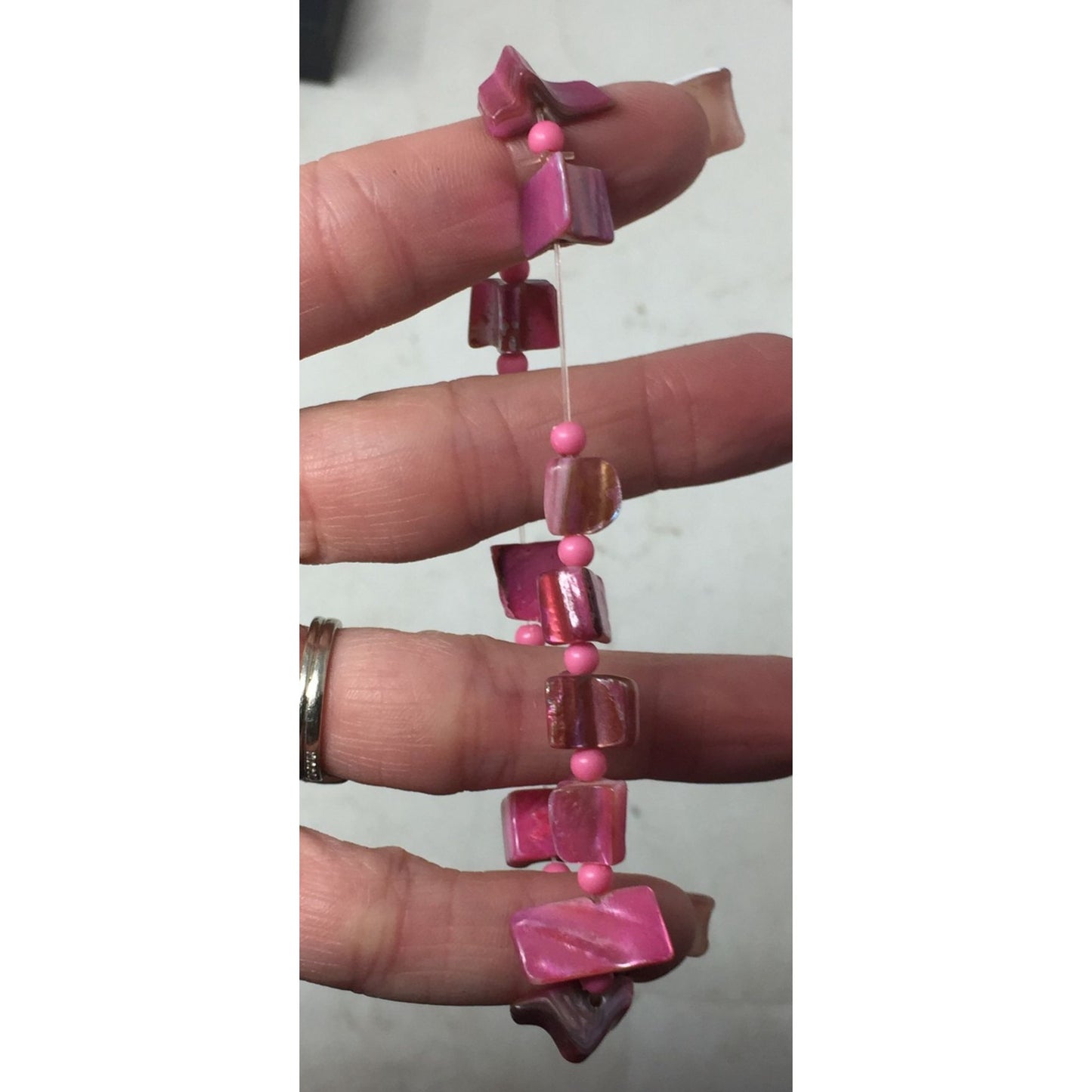 Women's Vibrant Pink Beaded Shell Stretchy Bracelet