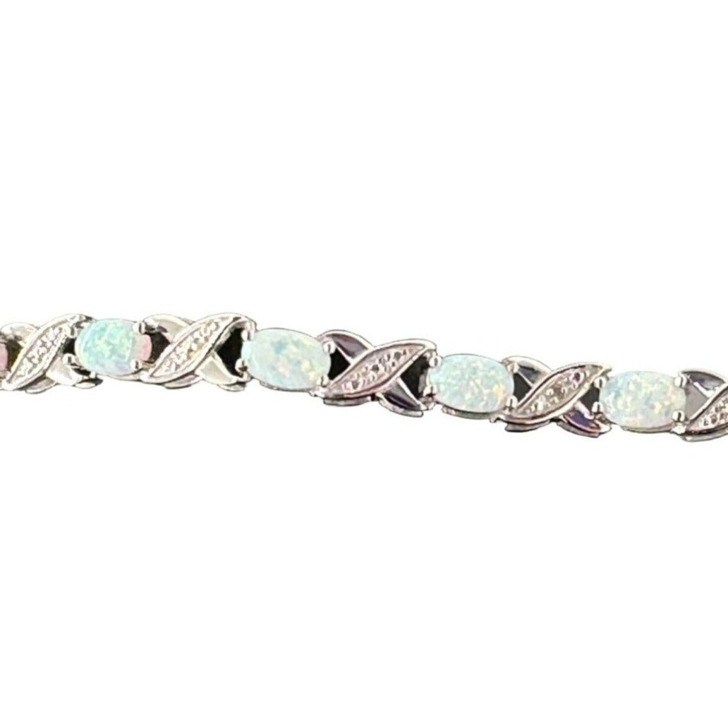 XO Infinity Bracelet Created Opal and Diamon Accent in Sterling SIlver Setting - Stunning Gemstones