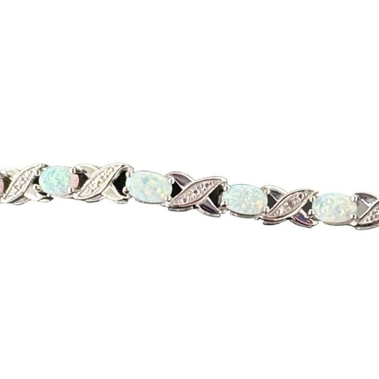 XO Infinity Bracelet Created Opal and Diamon Accent in Sterling SIlver Setting - Stunning Gemstones